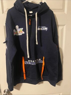 Seattle Seahawks Navy Pullover Hoodie with Orange Accents